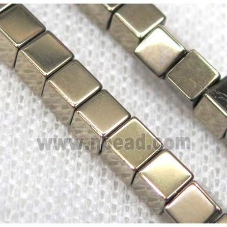 hematite beads, cube, gold plated