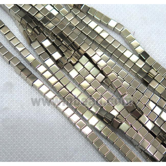 hematite beads, cube, gold plated