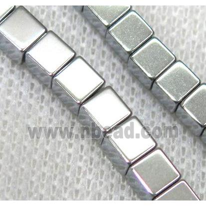 hematite beads, cube, platinum plated