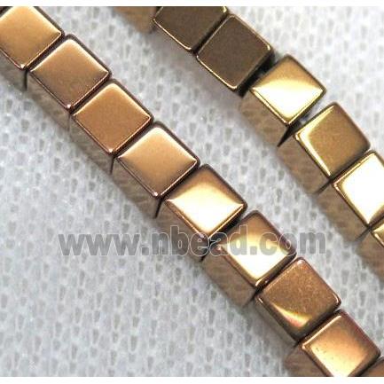 hematite beads, cube, gold plated