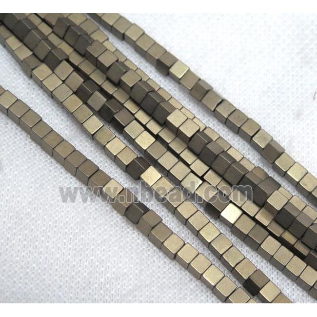 matte hematite cube beads, gold plated