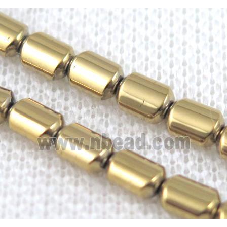 hematitebeads, flatbarrel, goldplated