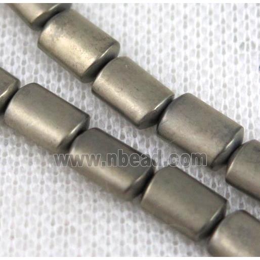 mattehematitebeads, flatbarrel, pyritecolor