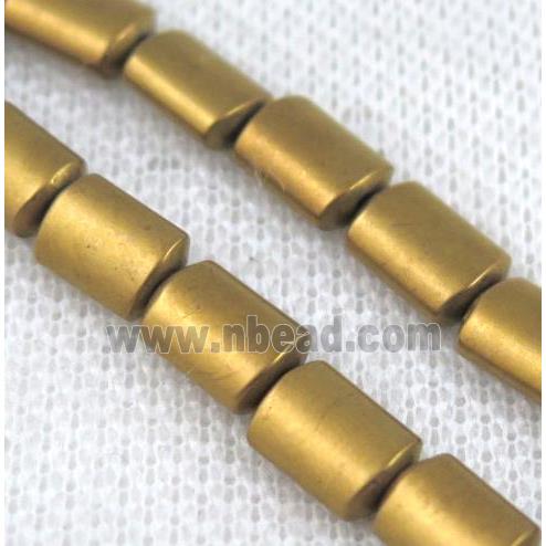 mattehematitebeads, flatbarrel, goldplated
