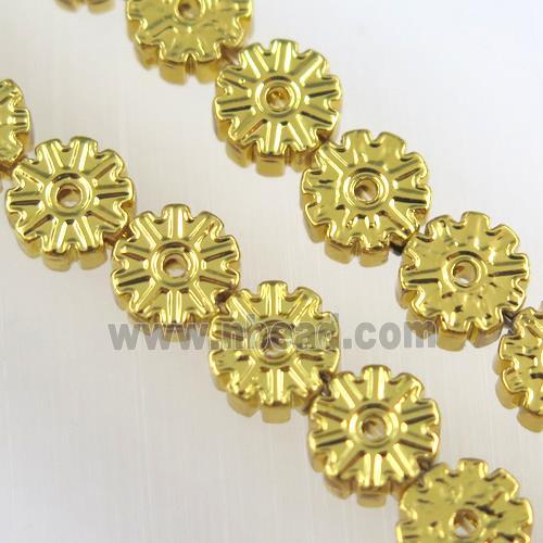 Plum blossom Hematite beads, gold plated