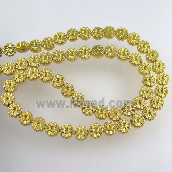 Plum blossom Hematite beads, gold plated
