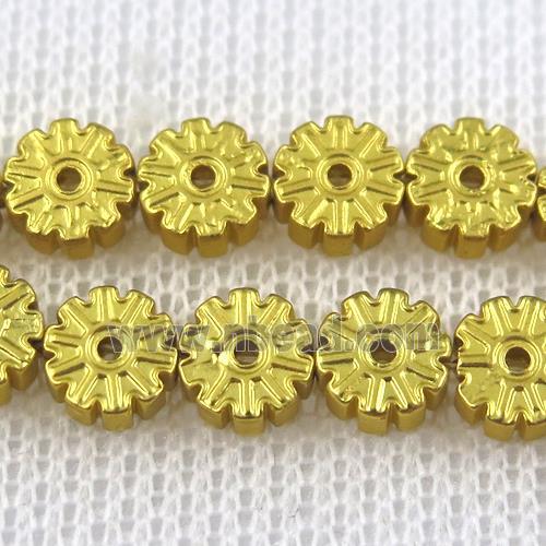 Plum blossom Hematite beads, gold plated