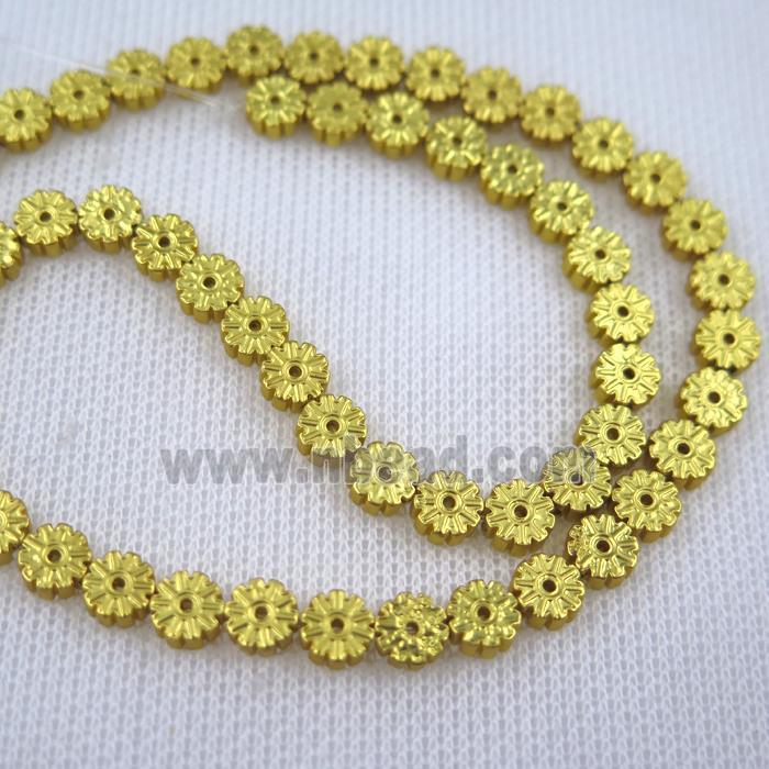 Plum blossom Hematite beads, gold plated