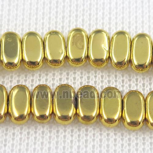 Hematite beads, oval, gold plated