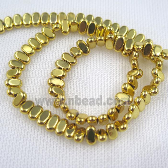 Hematite beads, oval, gold plated
