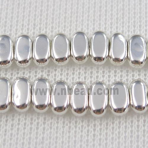 Hematite beads, oval, silver plated
