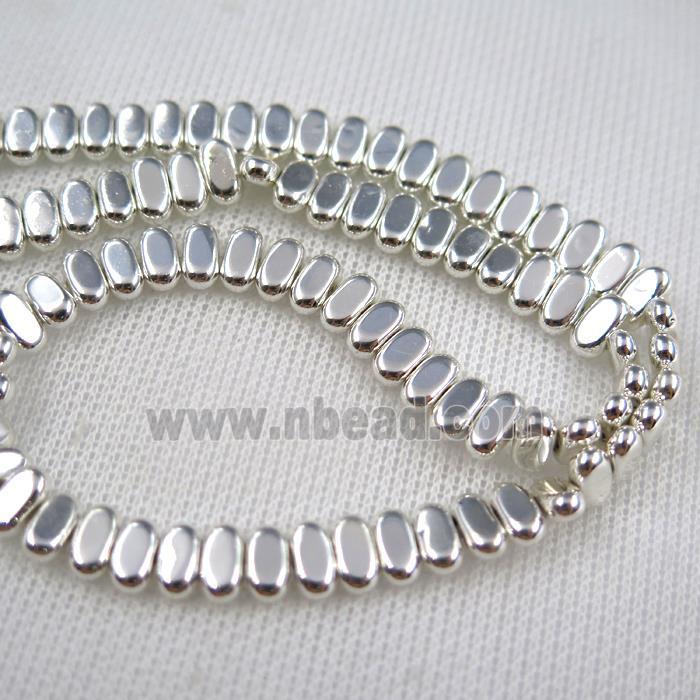 Hematite beads, oval, silver plated