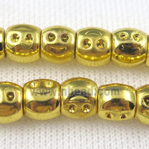 Hematite beads, smile, gold plated