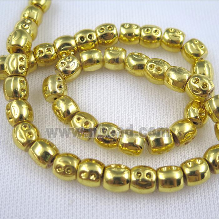 Hematite beads, smile, gold plated