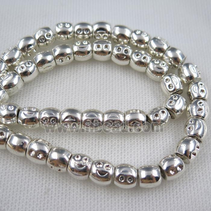 Hematite beads, smile, silver plated