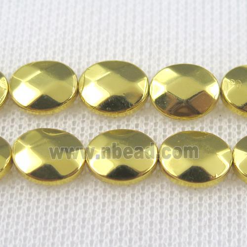 Hematite beads, faceted oval, gold plated