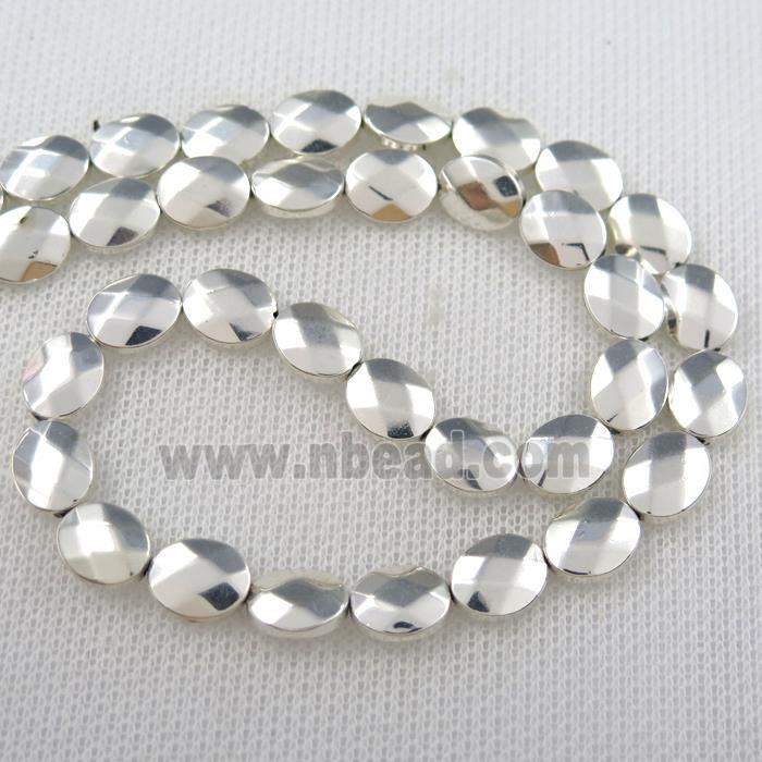 Hematite beads, faceted oval, silver plated