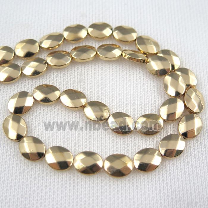 Hematite beads, faceted oval, lt.golden