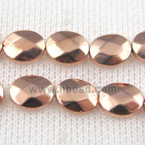 Hematite beads, faceted oval, rose gold