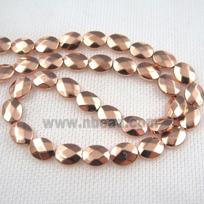 Hematite beads, faceted oval, rose gold
