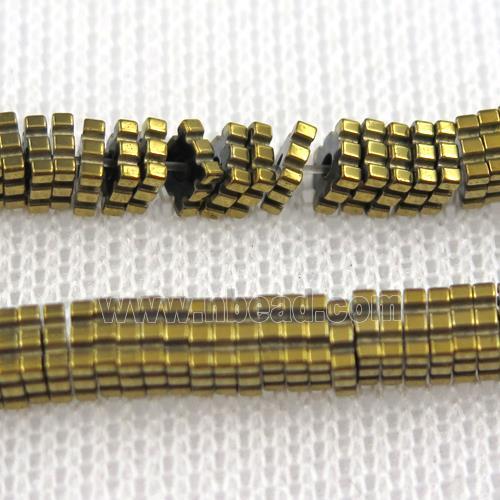 matte Hematite beads, faceted oval, gold plated