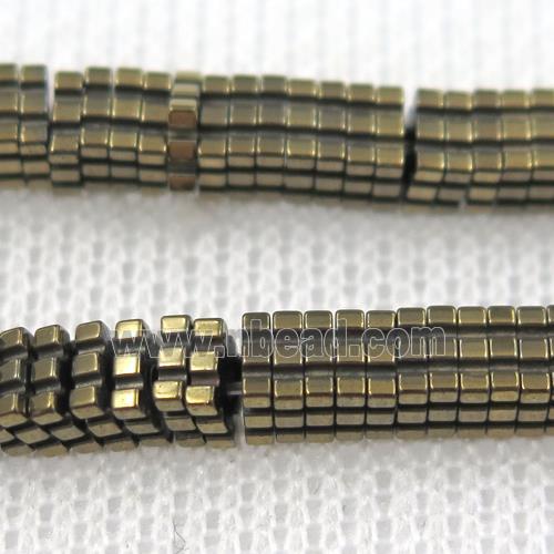 Hematite beads, square slice, lt.golden