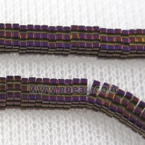 Hematite beads, square slice, purple plated