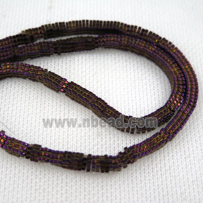 Hematite beads, square slice, purple plated