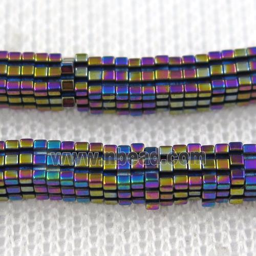 Hematite beads, square slice, rainbow