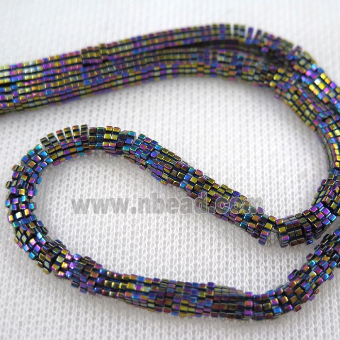 Hematite beads, square slice, rainbow