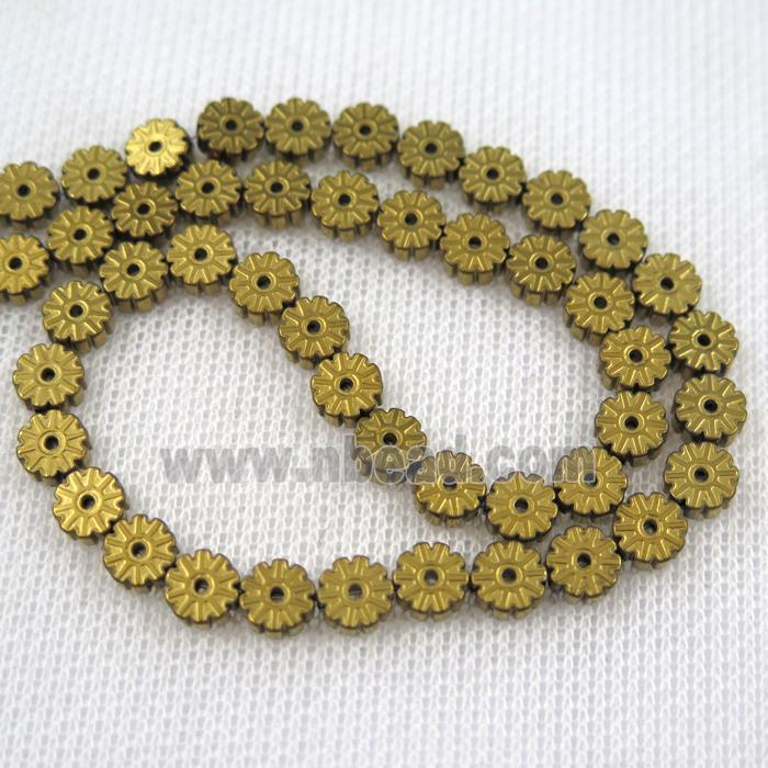 Plum blossom Hematite beads, gold plated