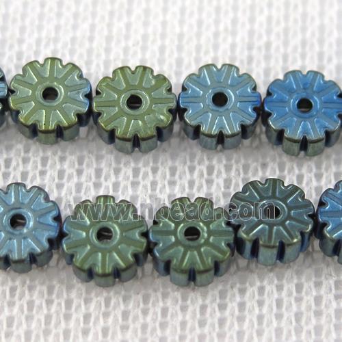Plum blossom Hematite beads, green plated
