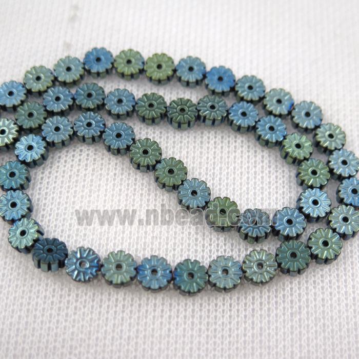 Plum blossom Hematite beads, green plated