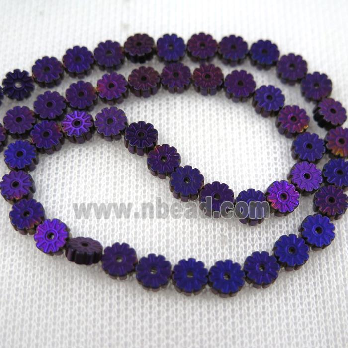 Plum blossom Hematite beads, purple plated
