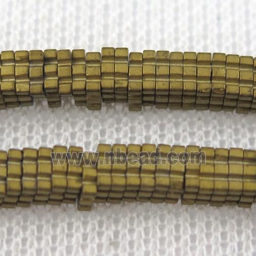 matte Hematite beads, square slice, gold plated
