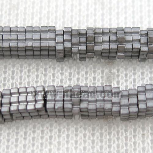 matte Hematite beads, square slice, silver plated