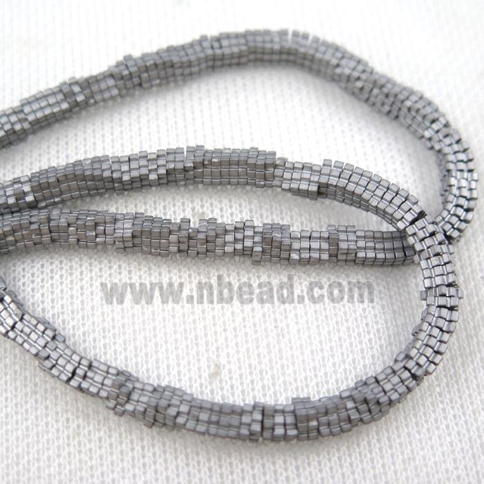 matte Hematite beads, square slice, silver plated
