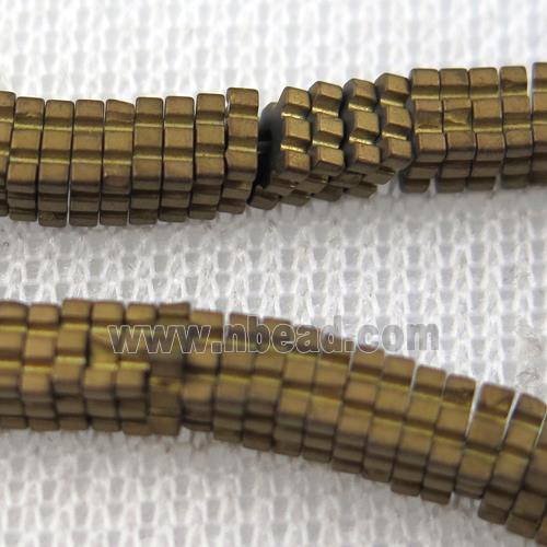 matte Hematite beads, square slice, lt.golden