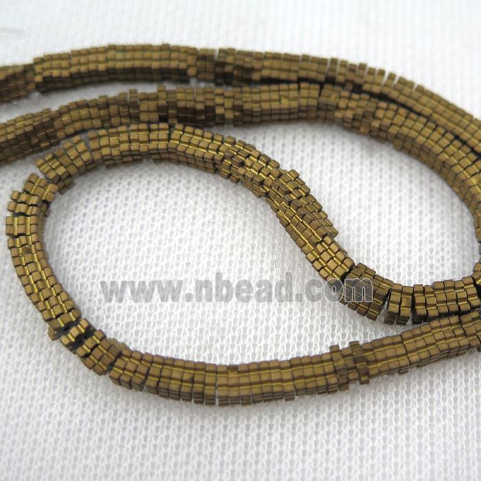 matte Hematite beads, square slice, lt.golden