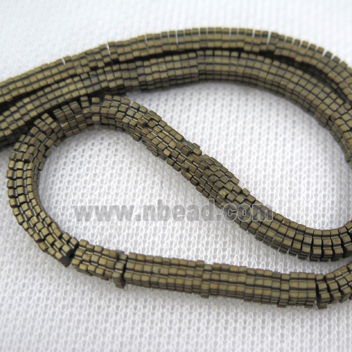 matte Hematite beads, square slice, Chocolates