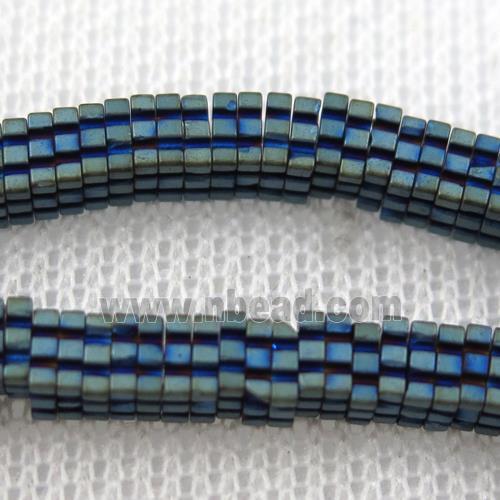 matte Hematite beads, square slice, green plated