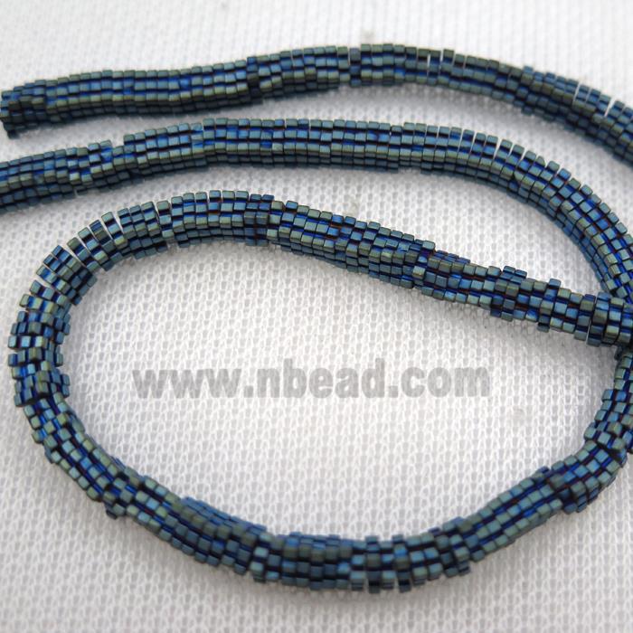 matte Hematite beads, square slice, green plated