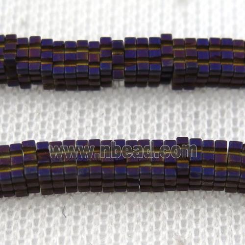 matte Hematite beads, square slice, purple plated