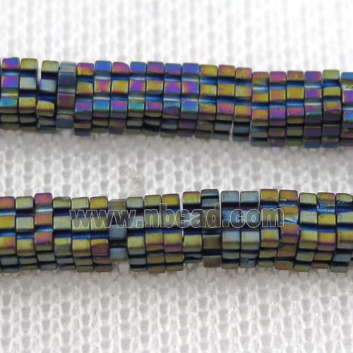matte Hematite beads, square slice, rainbow