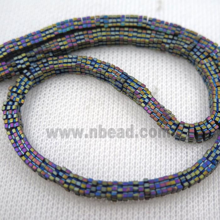 matte Hematite beads, square slice, rainbow