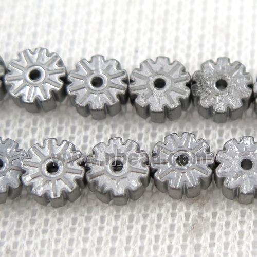 matte Plum blossom Hematite beads, silver plated