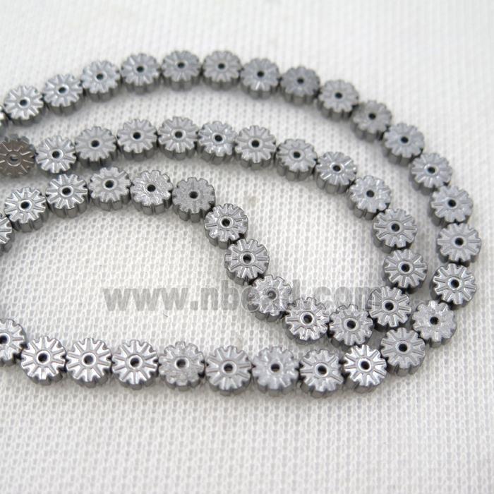 matte Plum blossom Hematite beads, silver plated