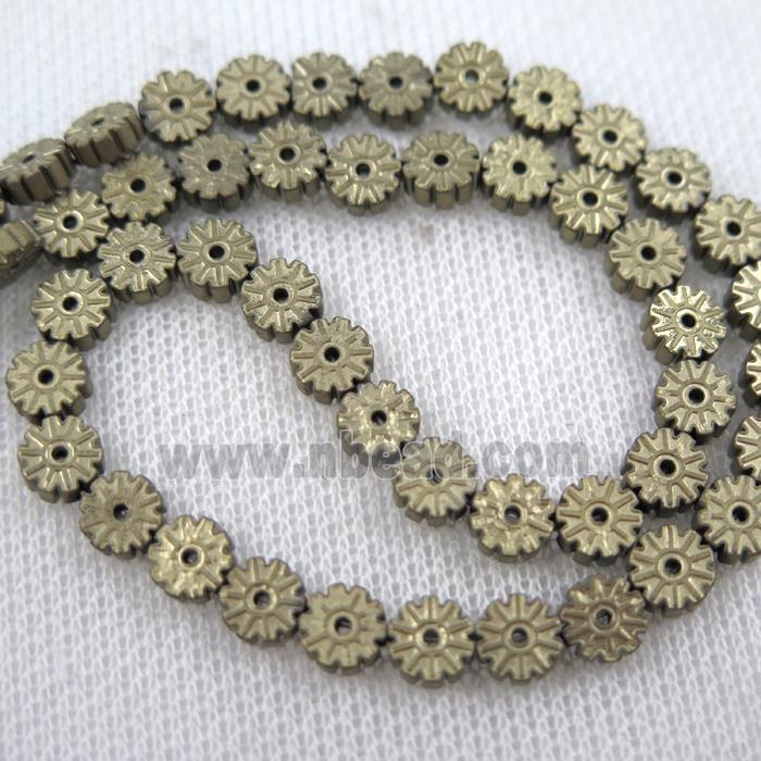 matte Plum blossom Hematite beads, lt.golden