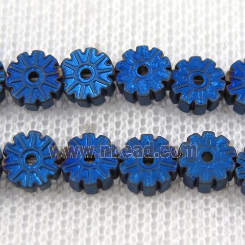 matte Plum blossom Hematite beads, blue plated