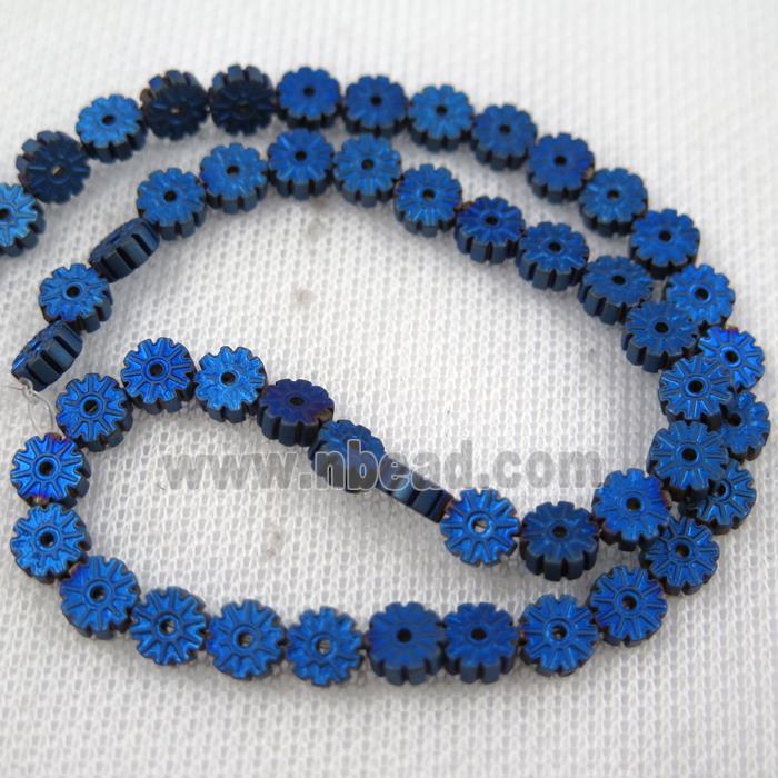 matte Plum blossom Hematite beads, blue plated